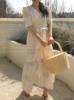 DUOA韩国复古刺绣镂空裙子女纯棉绣花高级气质法式米白色连衣裙