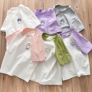 洋气童装夏季儿童女童纯棉短袖，t恤衫宝宝中大童圆领白色上衣