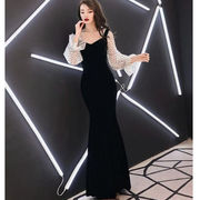黑色小礼服女2024年春秋，高贵优雅气质，裙子修身显瘦长款连衣裙