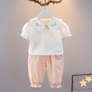 1-4-5岁女童夏装套装宝宝短袖，t恤夏季儿童装上衣婴儿衣服韩版可爱