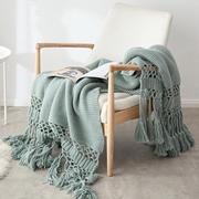 镂空针织毛毯手工编织粗毛线休闲盖毯办公室午睡流苏，毛巾毯装饰毯