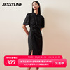 jessyline杰茜莱2024夏季黑色新中式收腰显瘦气质短袖连衣裙