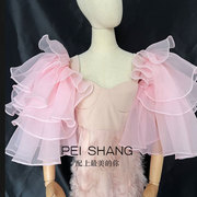 浅粉色婚纱礼服手套新娘长款手套纱纱多层遮手臂袖子造型拍照配饰