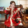 女童旗袍拜年服冬2024儿童，过年衣服女大童夹棉，加厚红色连衣裙