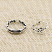 s925纯银韩版五角星指环女活口，可调个性气质，欧美男女镶钻戒指尾戒