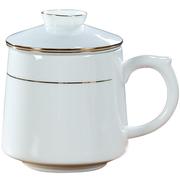 景德镇陶瓷茶杯带过滤描金白色办公室泡茶杯茶水分离杯子带盖定制