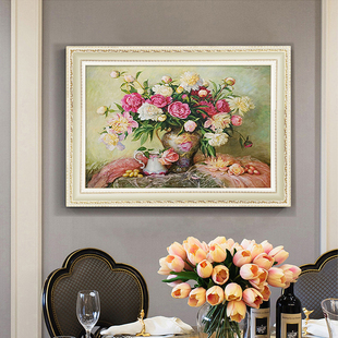 欧式餐厅装饰画静物花卉饭厅挂画水果厨房壁画客厅油画北欧风温馨