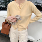 2024春季奶黄色毛衣鹅黄色开衫女小个子针织衫外搭设计感小众外套