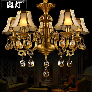 欧式全铜水晶吊灯客厅餐厅卧室，别墅法式吊灯铜质，美式铜质制铜艺灯