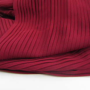 服装布料暗红酒红色风琴，百褶压皱珍珠雪纺，半身长连衣裙面料10.