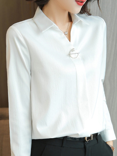 白色职业衬衫女秋季2023长袖气质时尚，雪纺衫v领白衬衣工作服
