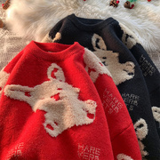 兔子本命年毛衣男冬季大红色新年圣诞礼物情侣，针织衫女友生日