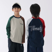 男童街舞T恤儿童拼色长袖日系炸街童装男孩个性宽松洋气秋季上衣