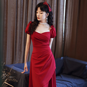 出阁宴订婚礼服平时可穿红色，连衣裙结婚敬酒服小个子新娘回门服