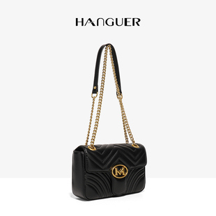 hanguer&ck黑色爱心菱格链条，包小包包女2024高级感斜挎包