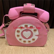 可爱女生粉色电话拎包时尚设计个性电话造型手提包钱包单肩斜挎包