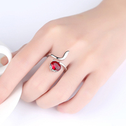 925银红宝石戒指女 韩国时尚个性红刚玉狐狸开口百搭气质食指指环