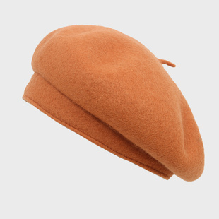立体垂感蘑菇帽 秋冬天梅花色女士羊毛褶皱贝雷帽大帽面毛呢帽子
