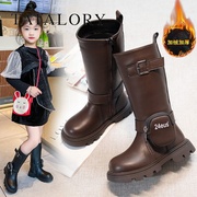 女童鞋子儿童骑士靴高筒长靴2023冬季加绒皮靴女孩洋气长筒靴