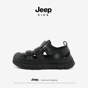 jeep男童凉鞋黑色夏款轻便包头沙滩鞋中大童2024男孩儿童鞋子