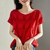 雪纺衫女短袖2024夏季洋气宽松小衫时尚气质红色t恤女士上衣