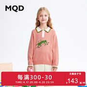 MQD童装女童毛衣2023秋冬Polo领加厚精致可爱翻领儿童针织衫