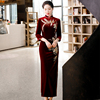 金丝绒长款刺绣旗袍2024年中国风复古日常可穿气质优雅连衣裙