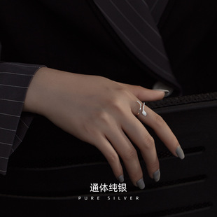 s925纯银蛇形戒指女轻奢，高级感气质，镶钻夸张开口可调节指环潮