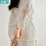 茵曼法式白色连衣裙，2024春女装显瘦a字裙垂坠感长裙
