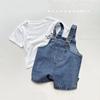 韩系婴幼儿童夏季哈衣套装，男女宝宝薄款t恤牛仔背带裤二件套