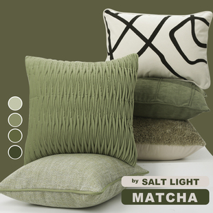北欧简约客厅沙发靠垫，方形几何绿色系，组合抱枕样板床头靠枕腰枕