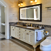 美式橡木浴室柜组合落地式大理石洗手洗脸盆，洗漱台卫生间卫浴镜柜