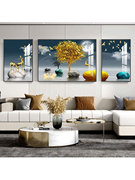 网红轻奢客厅沙发背景墙装饰画，现代简约客厅，三联画新中式高档大气