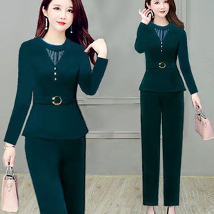 2024春秋季套装女韩版时尚，气质显瘦长袖修身大码两件套女装潮