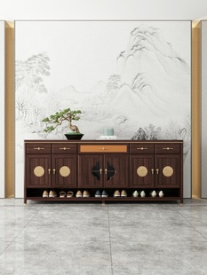 新中式餐边柜实木客厅储藏柜玄关柜，家用餐厅柜，靠墙柜乌金木鞋柜