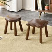 实木小凳子家用矮凳客厅茶几，凳子软包美式小圆凳皮凳换鞋凳木板凳