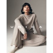 UNICA/B败北纬43.9度罕山白绒纯羊绒_極简自然卷边松身针织套装