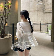仙女蕾丝衬衫韩国2023夏精致(夏精致)复古浪漫镂空花纹喇叭袖上衣