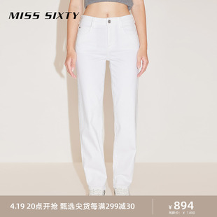 Miss Sixty2024春季牛仔裤女白色复古直筒裤百搭休闲显瘦通勤