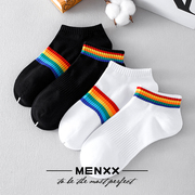 MENXX纯棉袜子男船袜低帮浅口防臭吸汗透气彩虹条纹夏季学生短袜