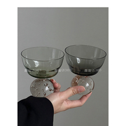 Qumin 个性复古浅绿烟灰气泡珠底座玻璃酒杯手工吹制酒杯鸡尾酒杯