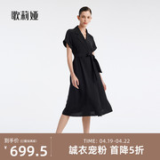 歌莉娅黑色连衣裙式风衣女装，夏季设计感三醋酸长款外套1b4l6l100