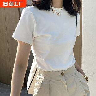 短袖t恤纯棉白色，圆领2024夏季设计感个性小众显瘦宽松上衣