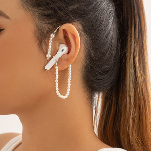 欧美跨境饰品小众创意仿珍珠，流苏个性耳挂设计感防丢耳机链耳夹