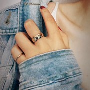 网红同款韩国纯14k金戒指，菱格纹光板菱形格，k纯金戒指男女对戒