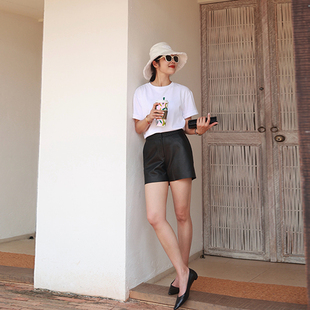 COLINWANG-‘夏的素描’日本进口绒感长绒棉短袖黑白T恤张若愚