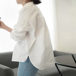 法式白色衬衫女士春季韩版慵懒风bf职业，休闲宽松长袖衬衣小众上衣