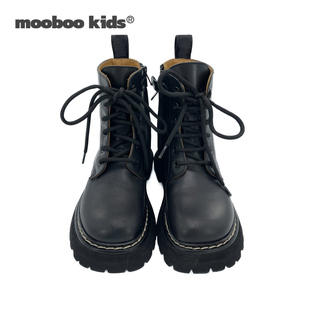 墨宝童装 MoobooKids_好用可以穿很多年 不过时牛皮机车黑色靴
