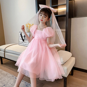 女童连衣裙夏季2023洋气，中大童超仙公主裙儿童，白色纱裙礼服裙