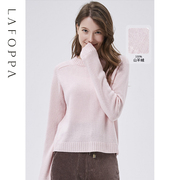 LAFOPPA女装羊绒衫冬季保暖嫩粉红色短款100%圆领套头山羊绒毛衣